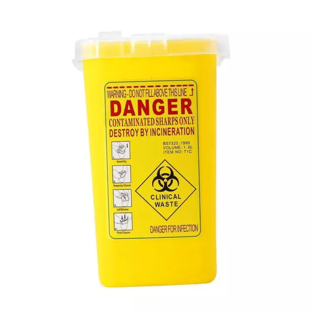 1 Quart Plastic Sharps Container Biohazard  Disposal  Waste Bin Yellow