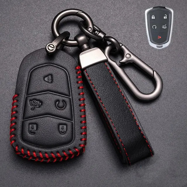 Genuine Leather Car Key Fob Cover Case For Cadillac ATS XTS CTS CT6 XT5 Escalade