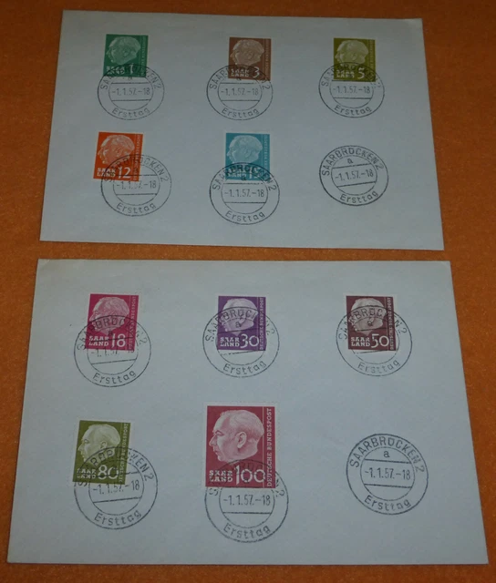 Saarland OPD Saarbrücken Heuss FDC 1.1.1957 Saar Mi. 280 Euro