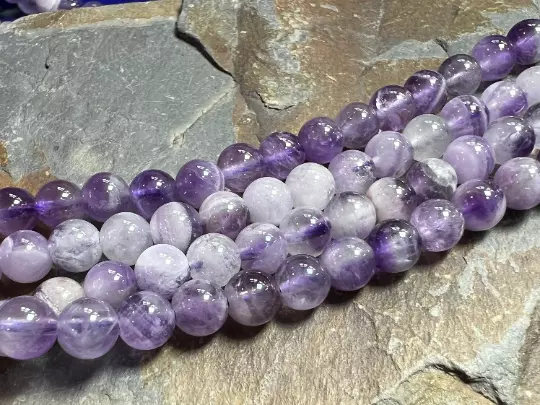 Natural Rustic Pale Chevron Amethyst Round Beads 5-6mm approx Handcut