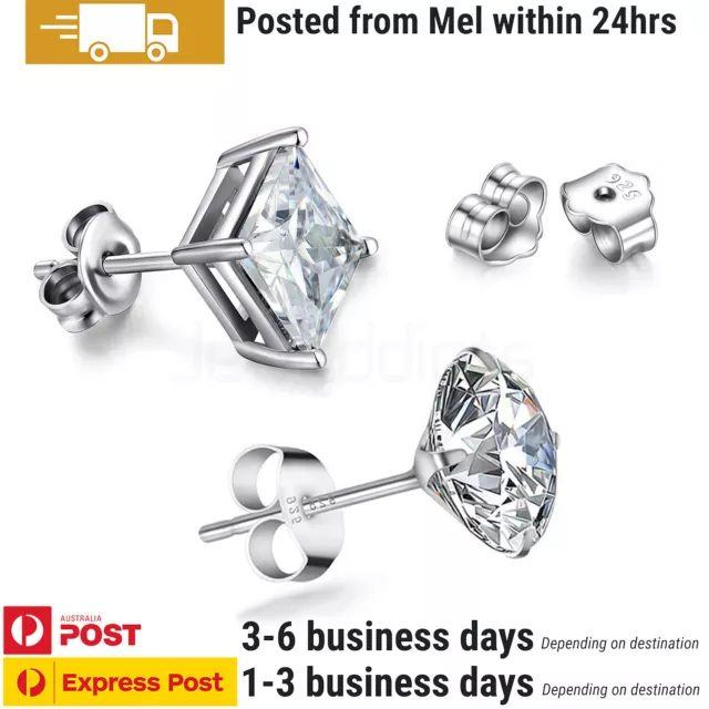 1 Pair Sterling Silver Studs Earrings Zirconia Ear Ring Piercing Jewellery