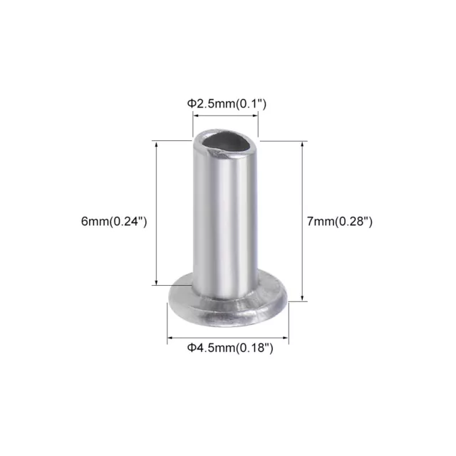 100Pcs 2.5mm x 6mm Aluminum Flat Head Semi-Tubular Rivets Silver Tone 2