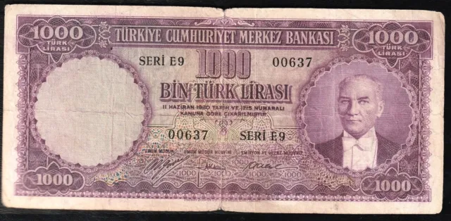 🇹🇷 Turkey 1000 Lira 1953 Vf P-172 Rare ! Banknote