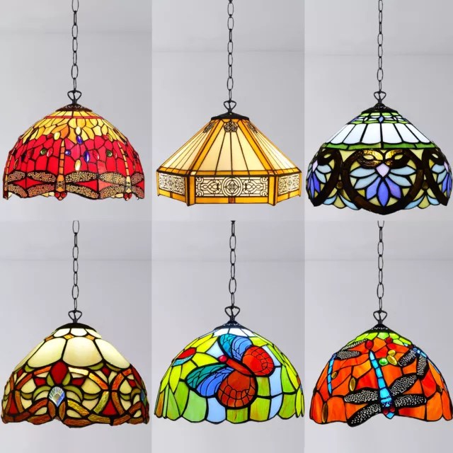 Stained Glass Ceiling Light 10"Shade Tiffany Pendant Style Easy Fit Creative Art