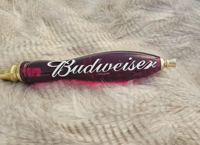 Vintage Budweiser Signature Red Acrylic Draft Beer Tap Handle Home Bar Man Cave