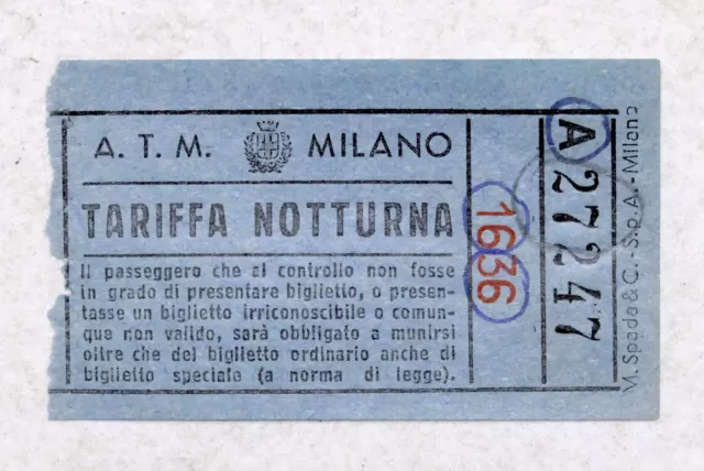 Biglietto trasporti d'epoca - ATM MIlano - Tariffa notturna