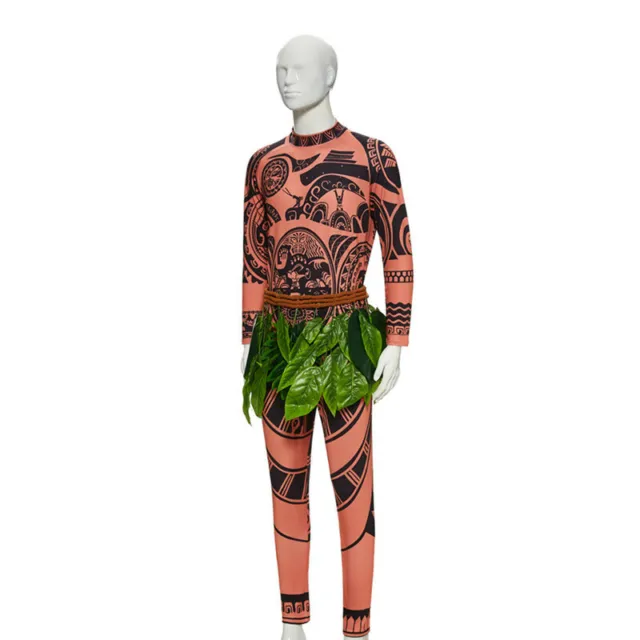Moana Maui Adult Mens Kids Boys Costume Halloween Cosplay Suit with Leaves Decor 3