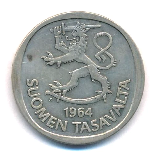 Finland 1964 1 Markka Silver Coin (6.4 g .35 Silver) - 1 Mark