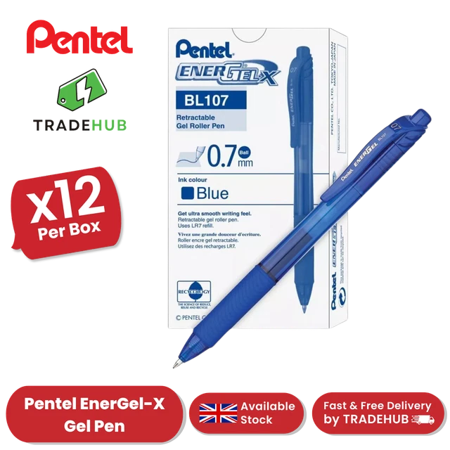 PENTEL ENERGEL X BL107 Blue Gel Ink Pens Fine Tip, Smooth Writing Pen ...