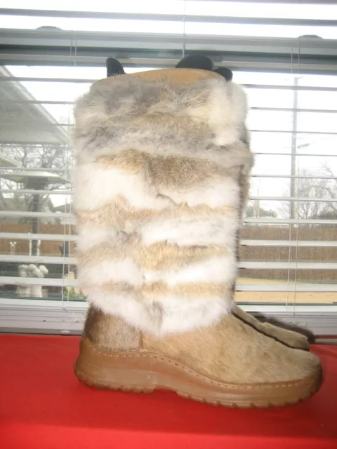 RARE Women's PAJAR EXOTIC RABBIT FUR Boots Winter size 7, EU 38 Made In Italy