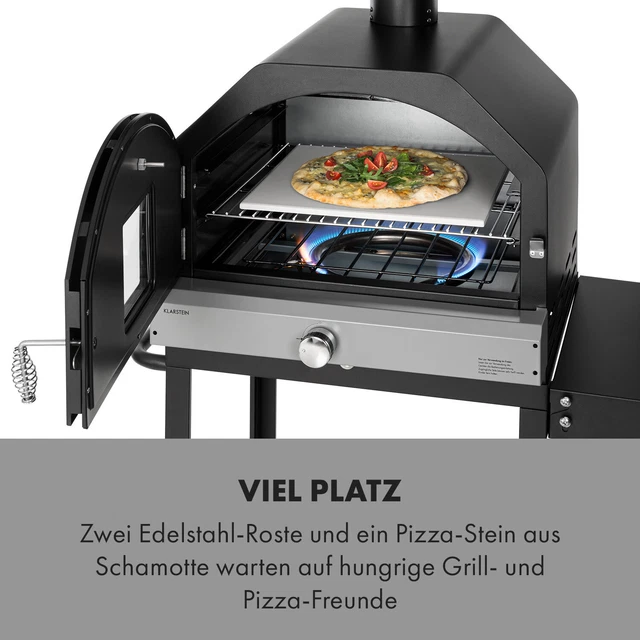 Gasgrill Pizzaofen Stein mobil Grillwagen Standgrill 3,5 kW Thermometer Stahl 3
