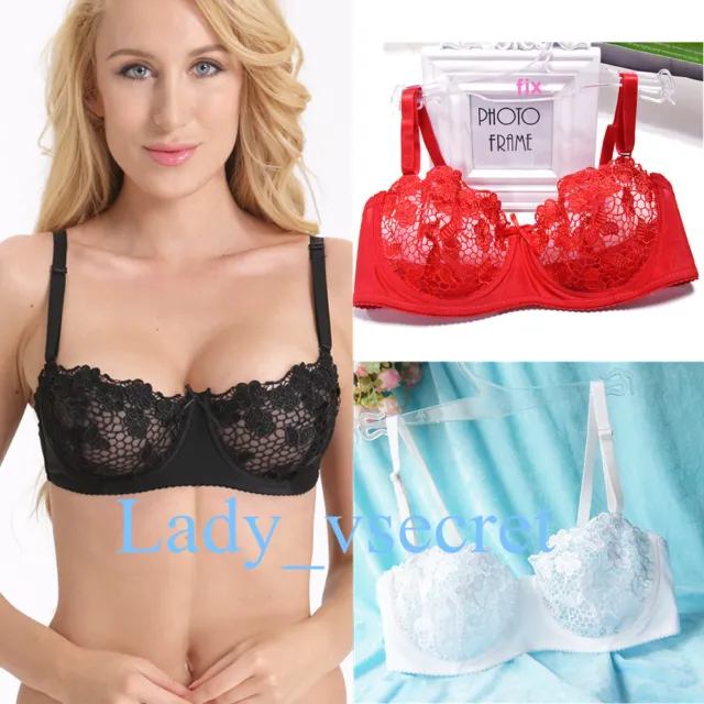 LACE MESH SHEER Bra Women Plunge Bras Half Cup Underwired Lingerie 32-44  ABCD $11.98 - PicClick