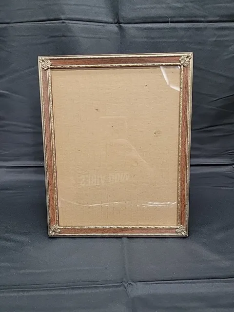Vintage 8x10 Picture Frame Free Standing Or Wall Hang Gold With Wood Inlay Trim