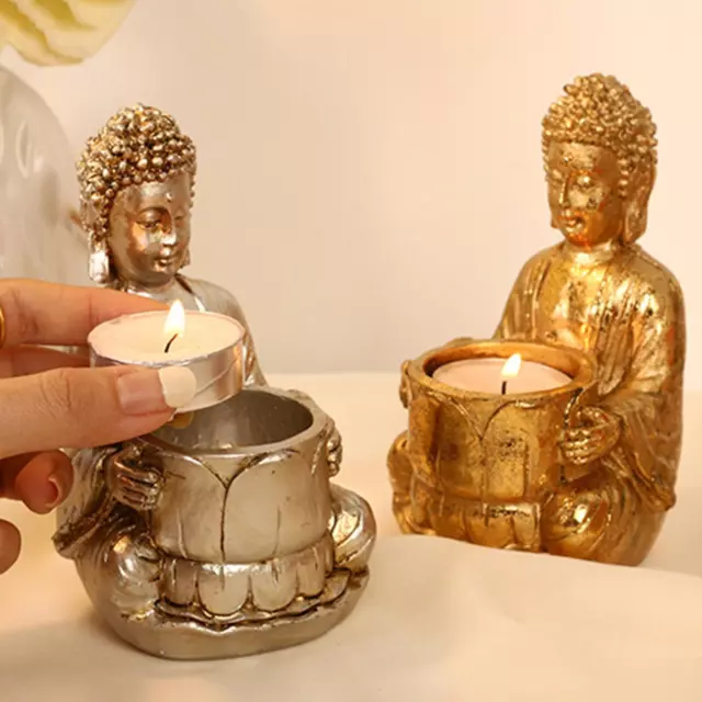 Teelichthalter aus Harz, Buddha-Statue, Kerständer, Tischdekoration,