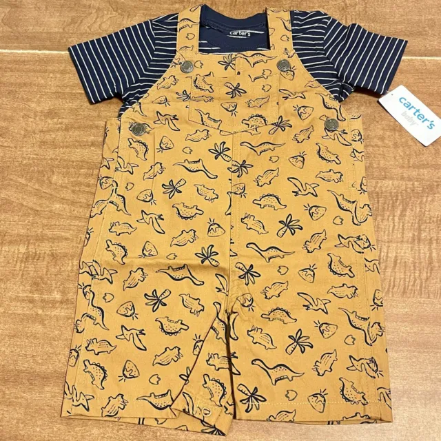 Carters NWT 12M Baby Boy Overall Shorts & T-Shirt Dinosaur Outfit Summer Clothes