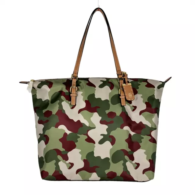 Tommy Hilfiger Julia Tote Bag Purse Olive Rouge Camouflage Camo Faux Leather