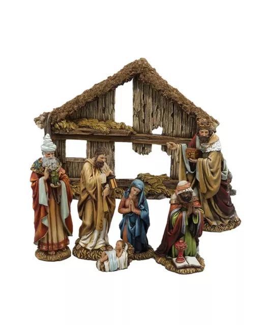 New Kurt S. Adler Resin Complete Nativity Set 6” 7-Piece with Stable  #C7104