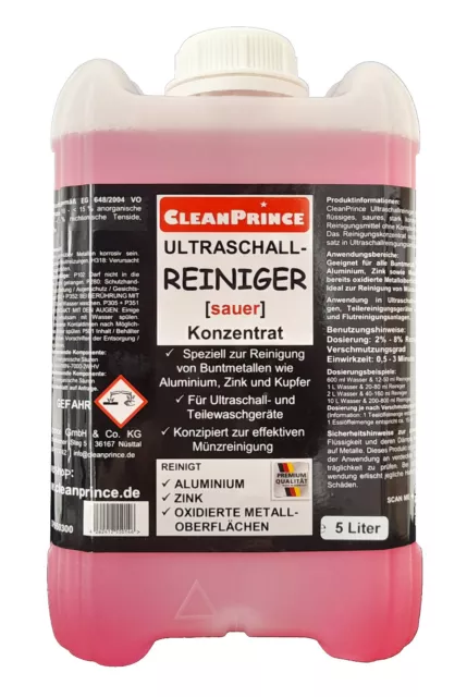 Nettoyeurs à Ultrasons Aigre 5 Litre CleanPrince Liquide Concentré Rose Métal