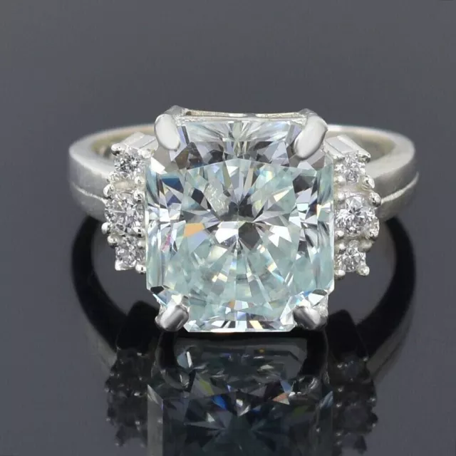 RARE 6.00 Ct Radiant Cut Blue Diamond Ring In 925 Sterling Silver Certified