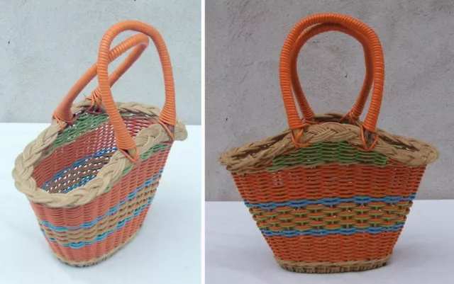 Panier Fil Scoubidou Et  Osier Paille  - Ancien - Vintage