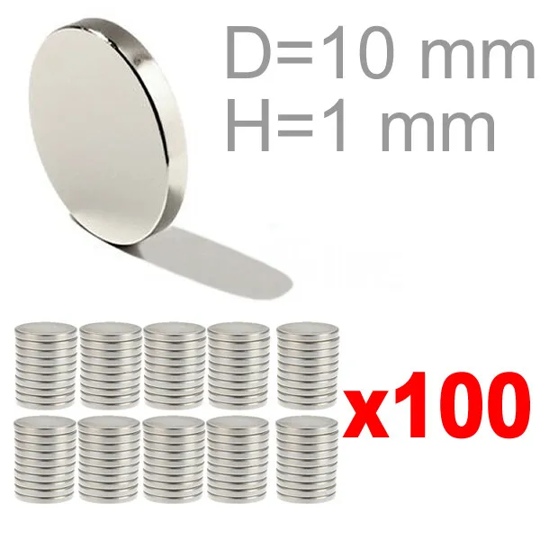 100 Magneti Neodimio 10X1 Mm Super Calamita Magnete Calamite Ceramica Fimo