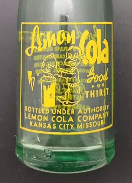 Vintage Soda Pop Bottle Lemon Cola  ACL 7oz Lemon Cola Co. Kansas City MO