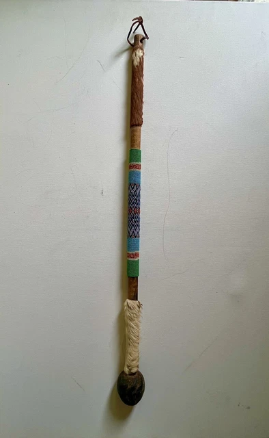 Vintage Zulu South African Beaded Club Ceremonial Knobkerrie Wood Club 33.5"