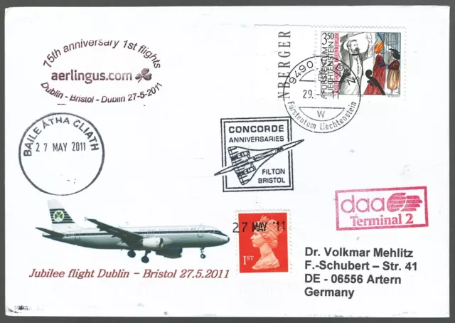 Liechtenstein First Flight Cover Vaduz to Bristol 2011 Concorde Anniv Mix Frank