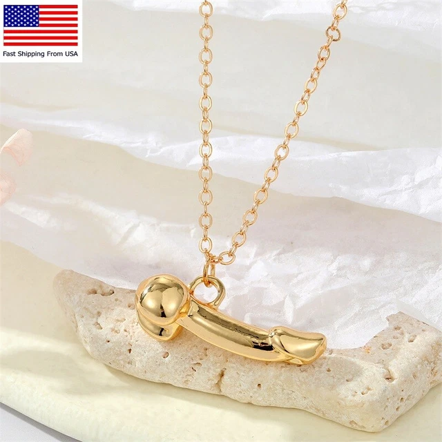 Original Small Male Genital Penis Gold Pendant Necklace Retro Funny Jewelry USA