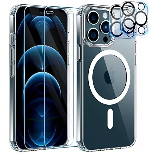 YisrLery 5 in 1 per Magnetica Cover iPhone 12 Pro Max con 2 Vetro Temperato e...