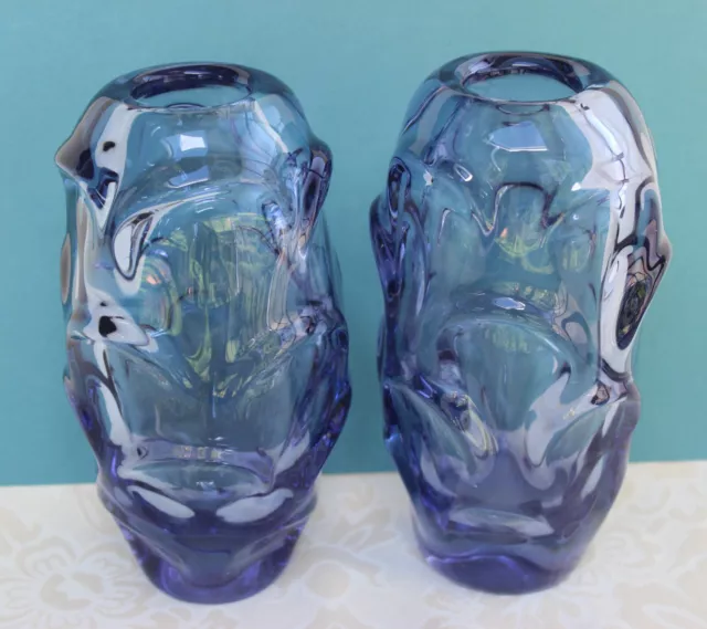 MURANO art GLASS lot 2 VASES blue purple vintage 1960s rare matched pair  of 2