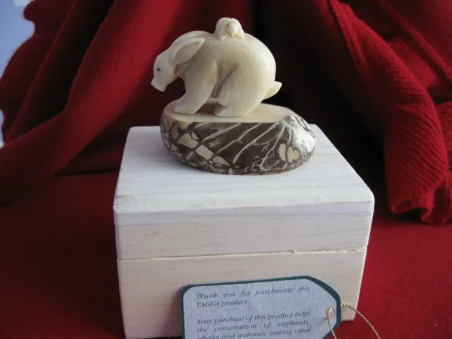 TAGUA NUT Hand Carved Figure  Rabbit with Bunny on Her Back 3