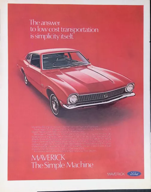 Vintage Print Ad 1971 Red 2 Door Ford Maverick Simple Machine Low Cost Transport