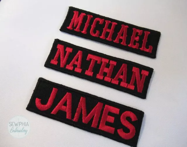 CUSTOM Personalized Sew On Embroidered Name Patch Rectangle 12cm x 3cm