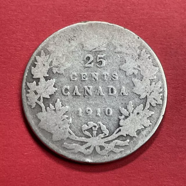 Canada 1910 25 Cents Quarter King Edward Vii Canadian Sterling Silver Coin