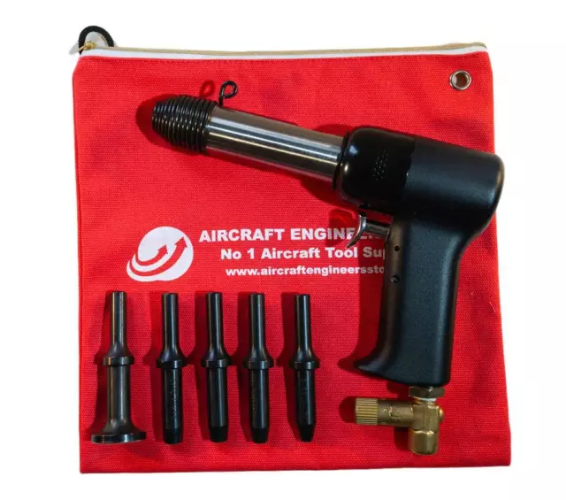 Aircraft Tools 4X Pneumatic / Air Rivet Gun With .401" 5Pc Snap Set  In Pouch