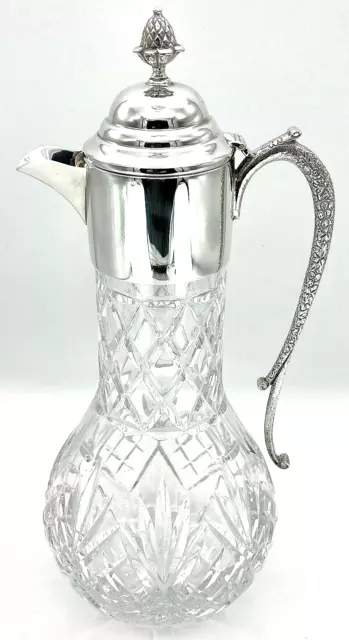 Heavy Cut Crystal Claret Jug with Silver Plate Mount by Vogel & Co – C. 1985