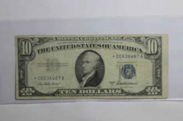 1953 A $10 Silver Certificate Star Note Circulated  *00636467 A