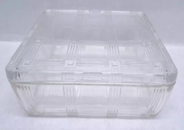 Hazel Atlas Clear Criss-Cross Depression Glass 8.5" Sq Refrigerator Dish w/ Lid