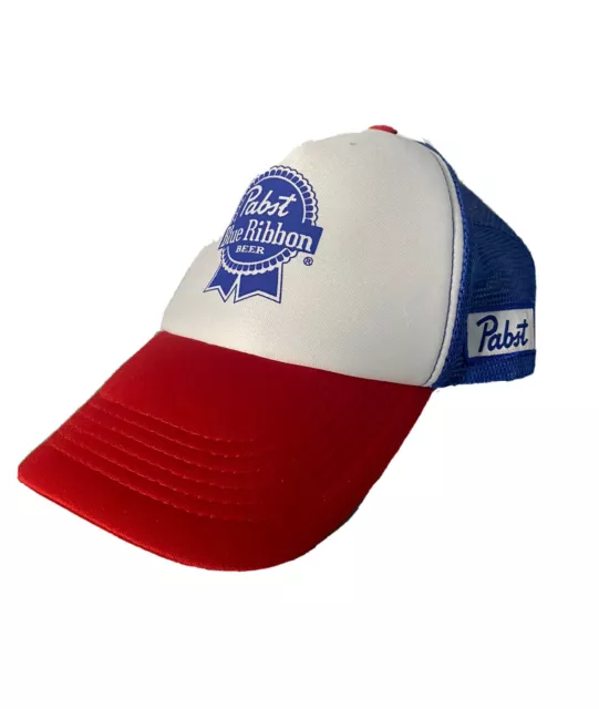 Pabst Blue Ribbon Beer Mesh Trucker Cap Hat Snapback w/Patch On Side