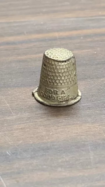 Antique  Metal Childs Sewing Thimble,"For A Good Girl "