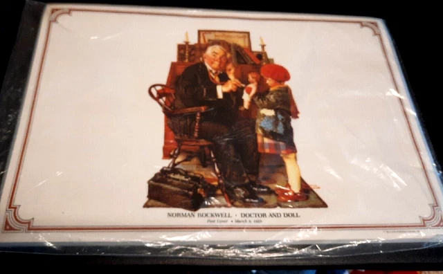 Vintage Norman Rockwell Place Mat Triple Self Portrait Doctor & Doll Set of 4