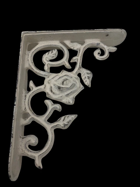 Wall Shelf Bracket Distressed White Cast Iron Brace Shabby Roses 7"x5.5" Vintage