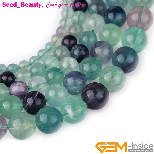 Natural Fluorite Crystal Round Gemstone Loose Beads For Jewelry Making Strand15"