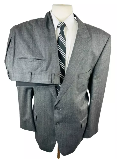 Vintag Petrocelli Mens 48L Gray Herringbone 100% Wool 2 Piece Suit W/Pants 42x30
