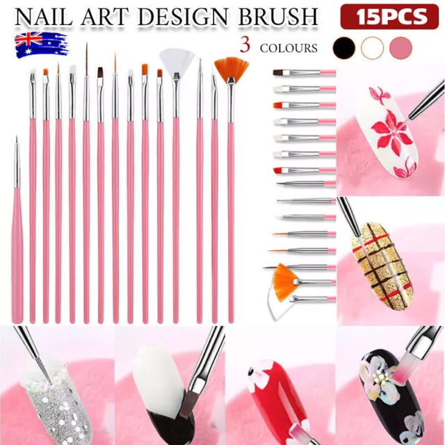 15pcs Nail Art Brushes Design Set Dotting Painting Drawing Polish Pen Tools Kit