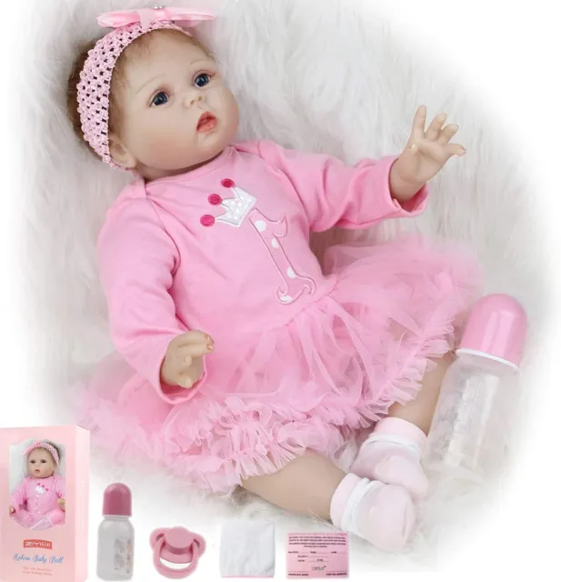 22'' Reborn Baby Dolls Handmade Vinyl Silicone Newborn Girl Lifelike XMAS Gifts