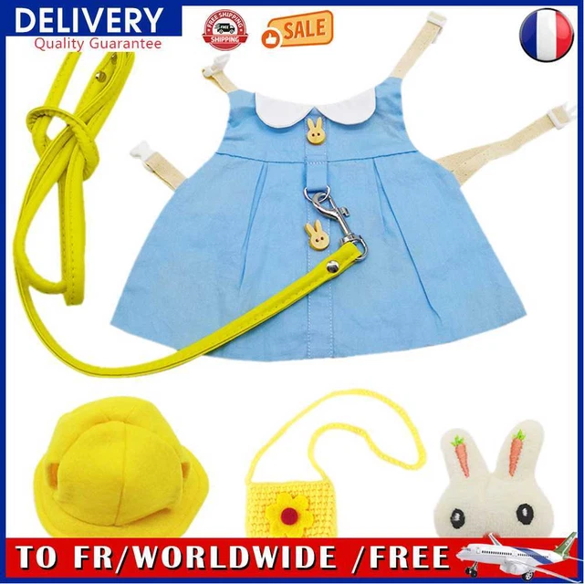Small Pet Harness Leash Set Rabbit Clothes Travel Chest Strap (Blue M)