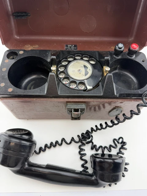 VINTAGE BRITISH FIELD Telephone Rotary Dial Bakelite Handset Portable ...