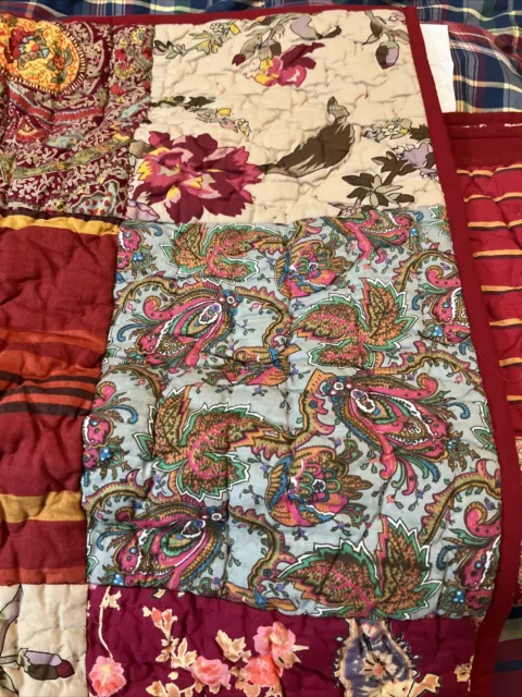 One Pottery Barn Georgia Quilted Patchwork Euro Sham Paisley Floral Red
